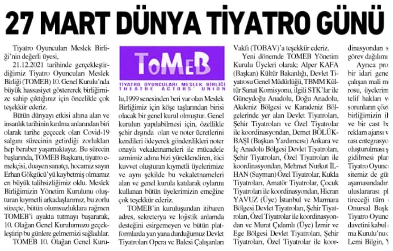 27 Mart Dünya Tiyatro Günü